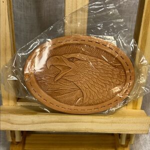 NWT Vintage Leather pressed bald eagle belt buckle cover with leather backing